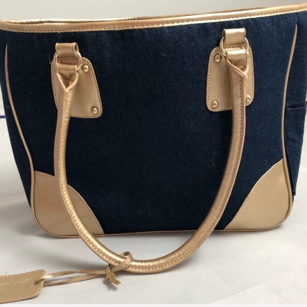 Neiman Marcus blue denim with gold trim tote bag